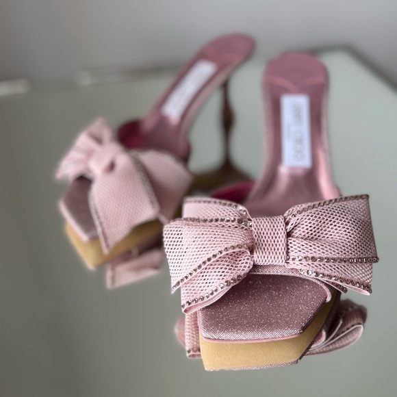 New JIMMY CHOO Jodi Bow-Embellished Glittered Mules pink - Picture 6 of 12